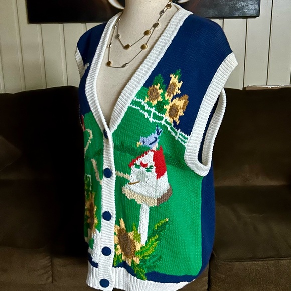 P’ Galli Designs~Vintage X-Large Vest W/ Sunflower & Barn Scene Embroidery (New) - Picture 6 of 11